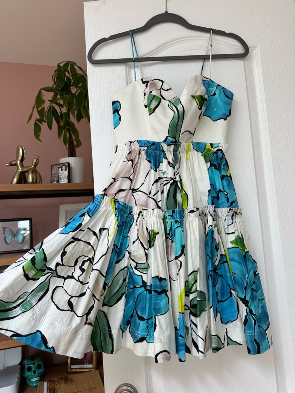 Aje White Mini Dress with Blue and Green Floral Print